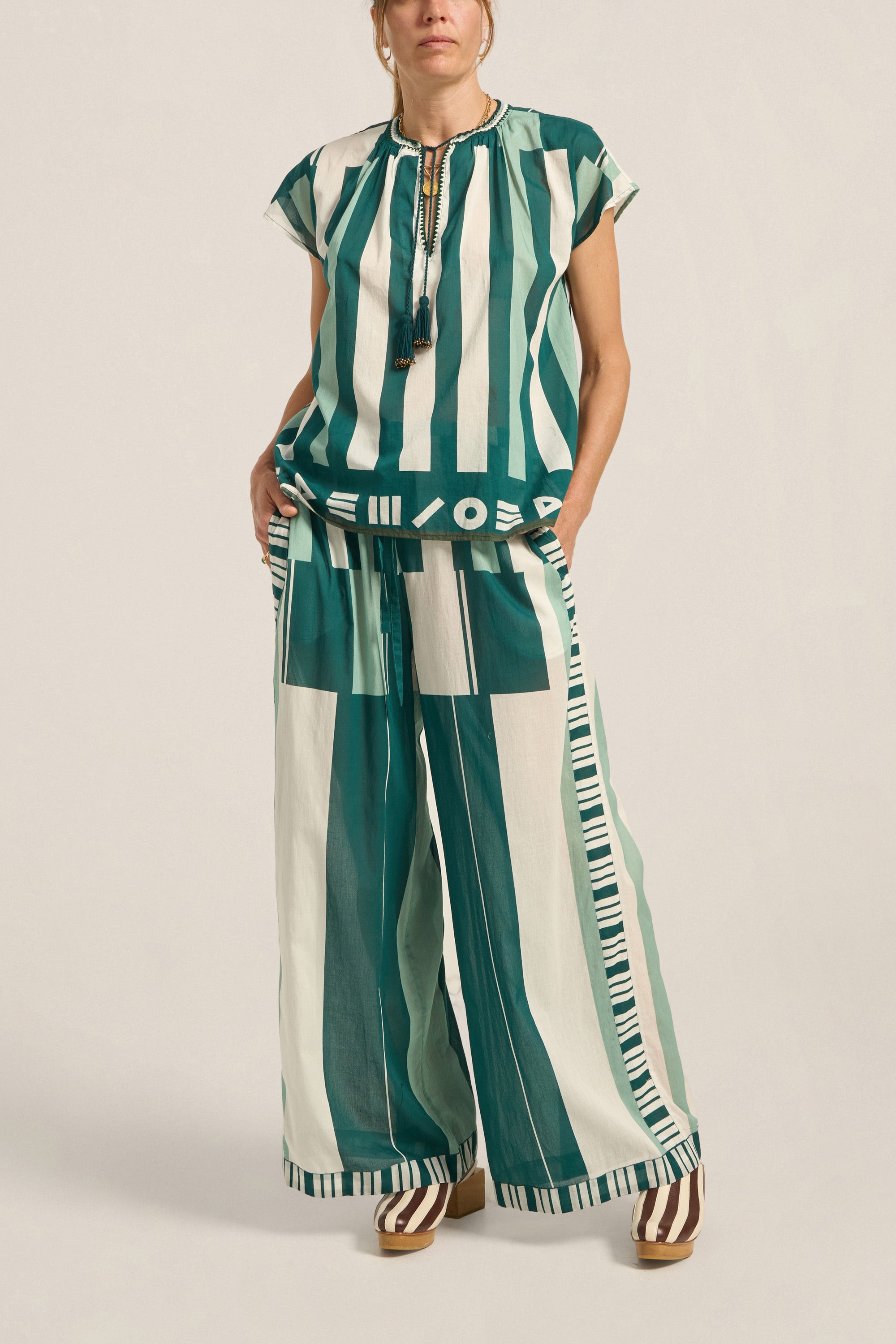 ILIO NEMA Clio Green Sarong Voile Pants