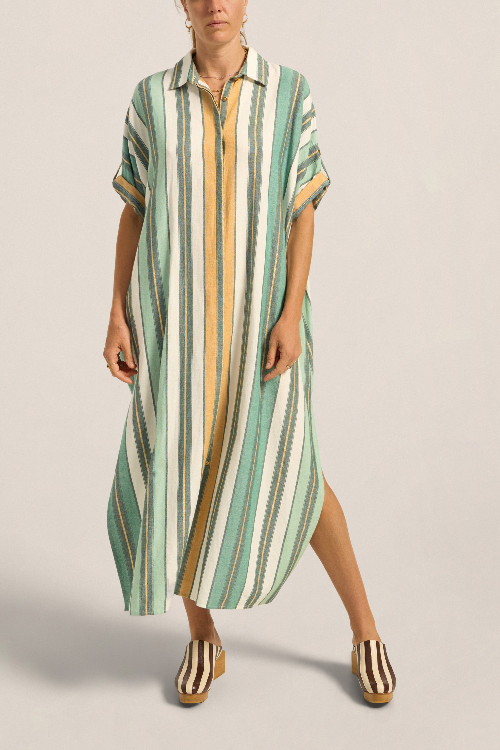 ILIO NEMA Melanie Green Fez Stripe Caftan