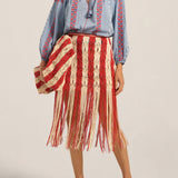 ILIO NEMA Syracuse Red & Cream Macrame Skirt