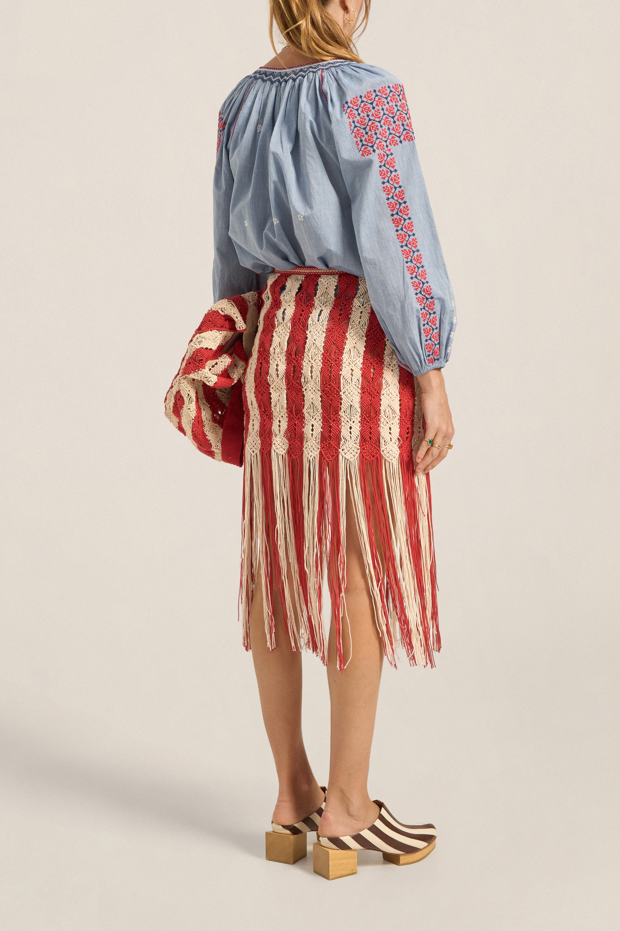 ILIO NEMA Syracuse Red & Cream Macrame Skirt Back
