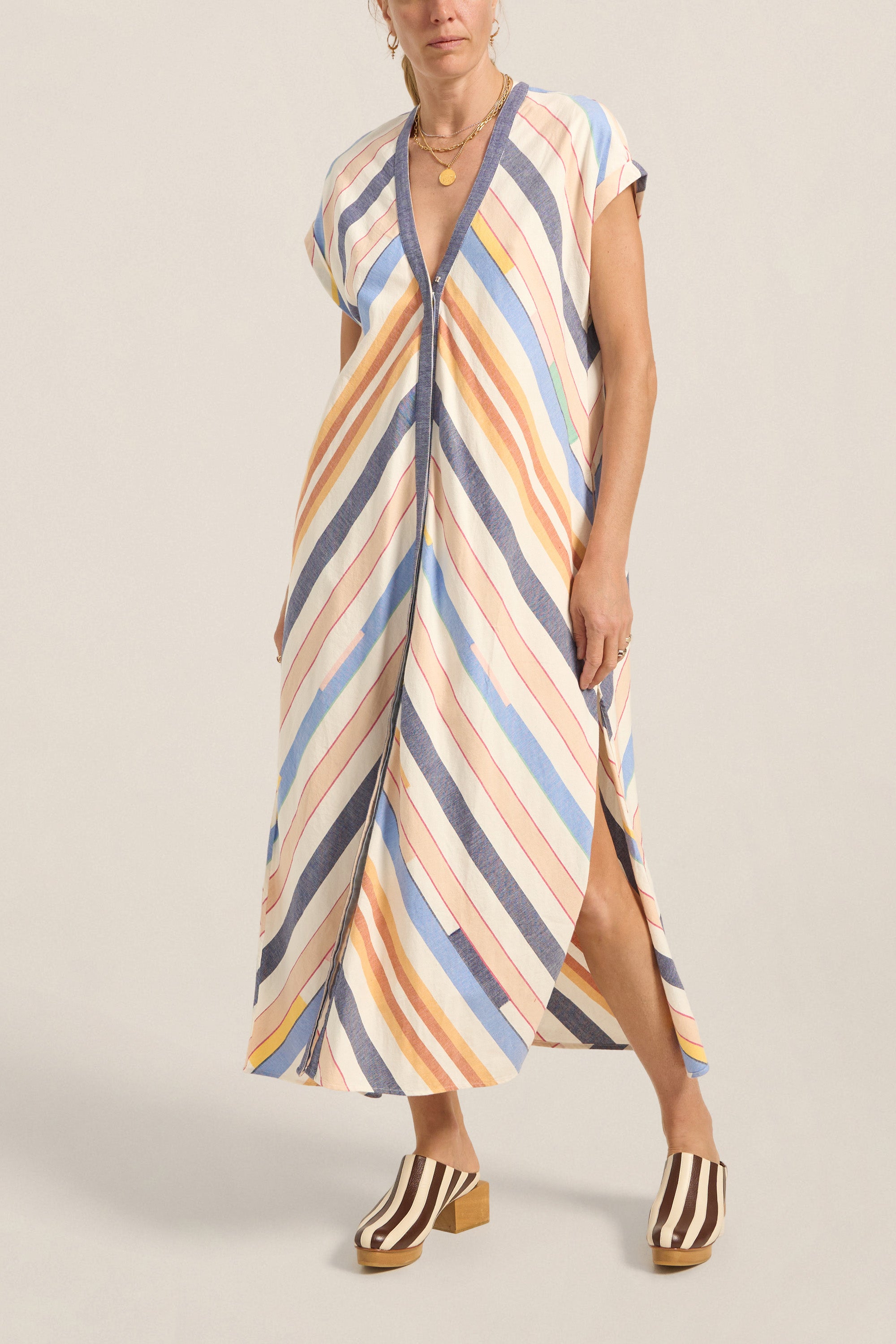 ILIO NEMA Cythera Blue Broken Stripe Caftan