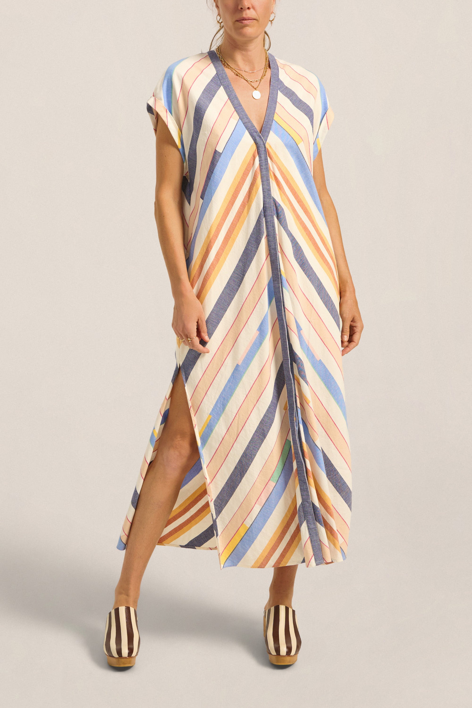 ILIO NEMA Cythera Blue Broken Stripe Caftan