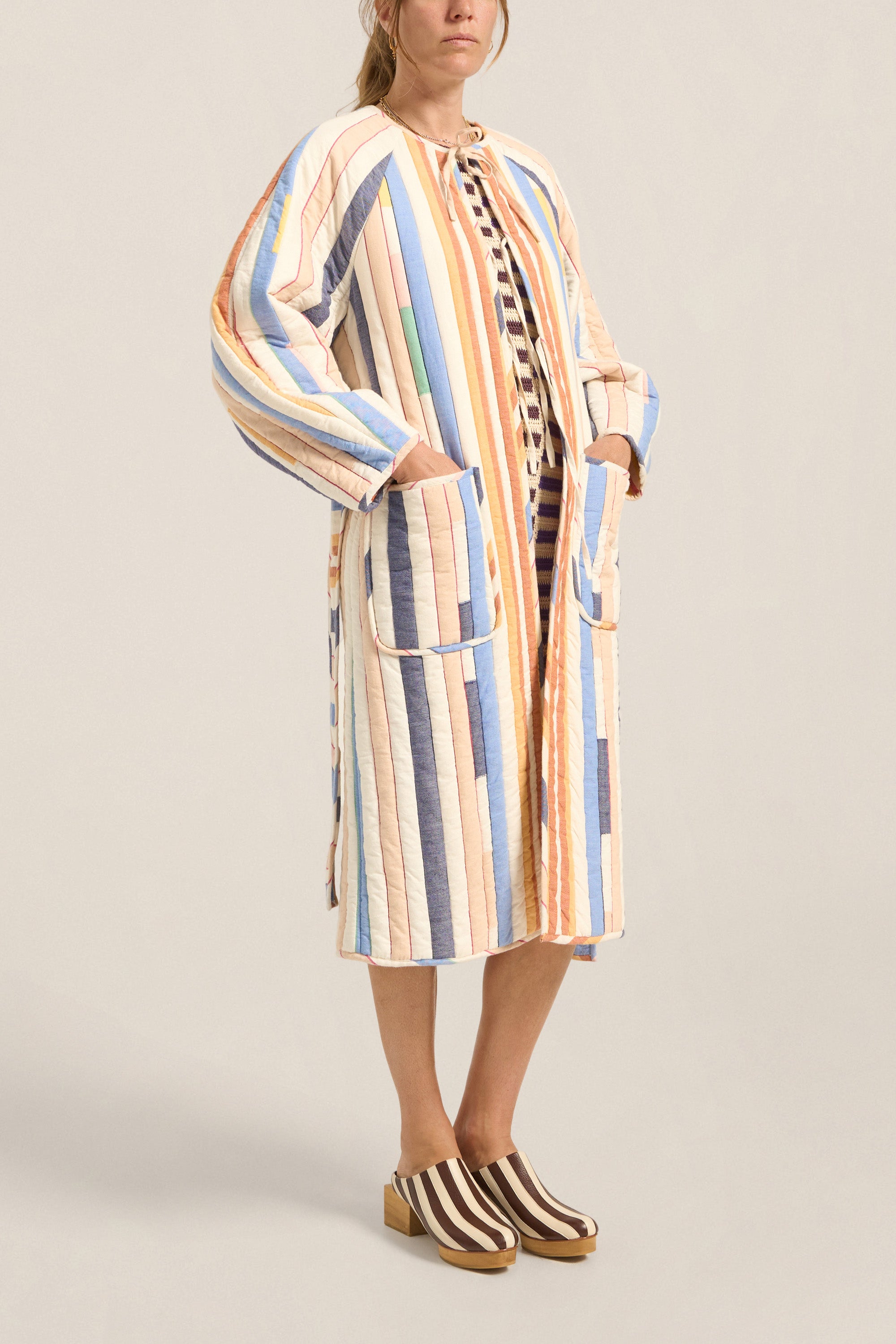 ILIO NEMA Ilus Blue Broken Stripe Coat pockets