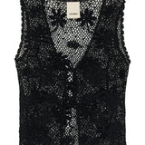 Flora Black Crochet Vest