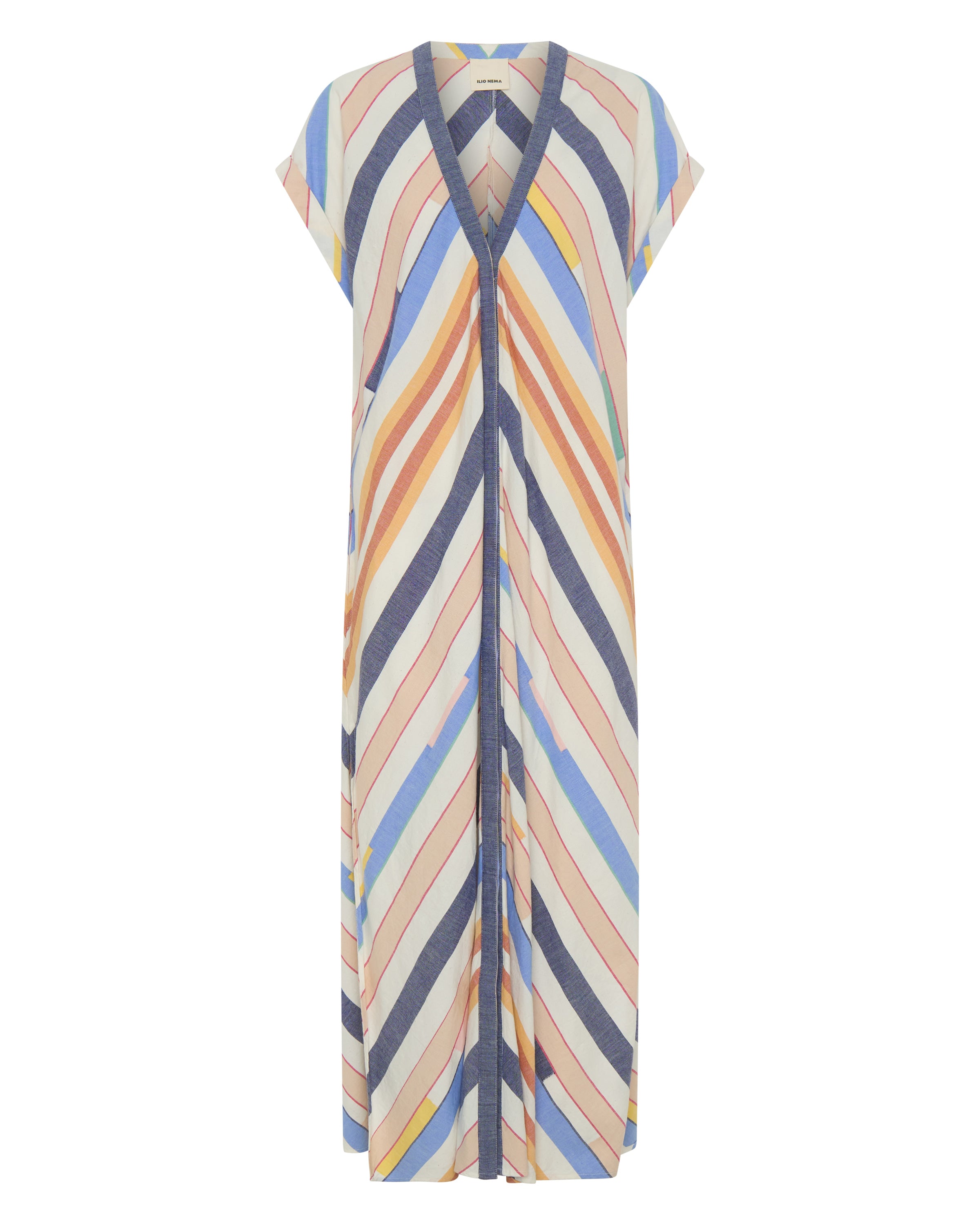 ILIO NEMA Cythera Blue Broken Stripe Caftan ghost