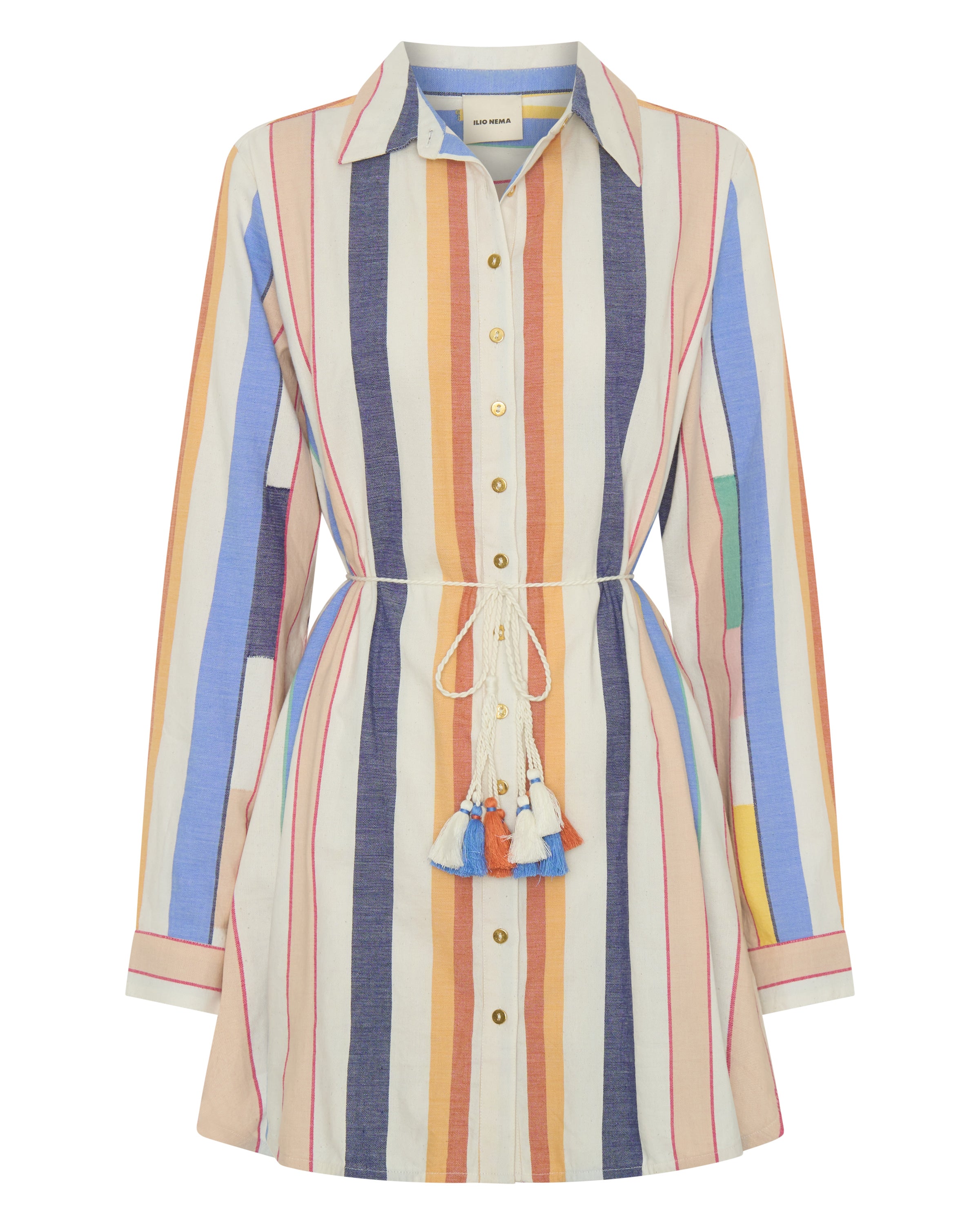 ILIO NEMA Arion Blue Broken Stripe Shirtdress GHOST