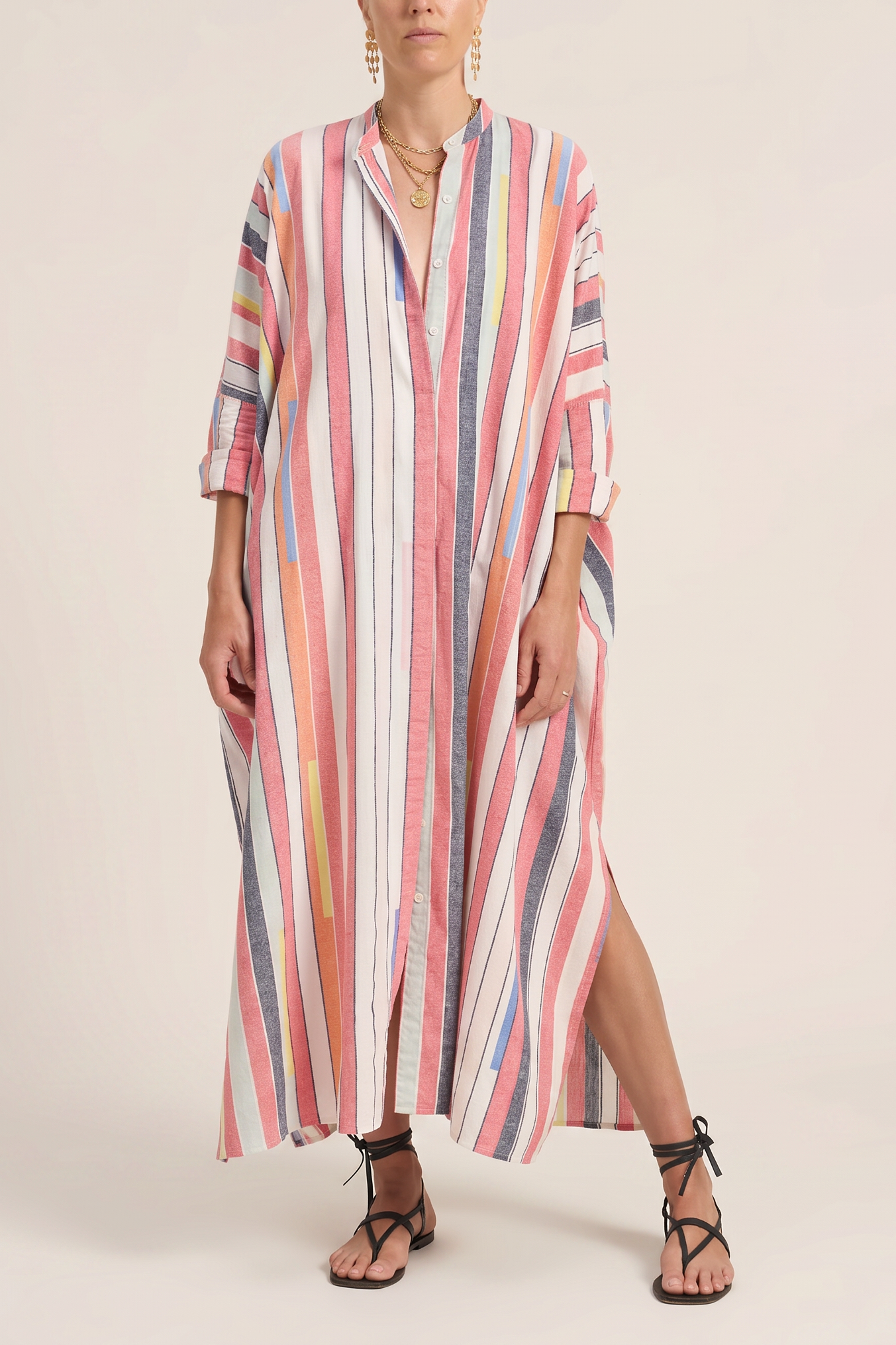 ILIO NEMA Pollux Pink Bazaar Stripe Maxi Caftan Dress