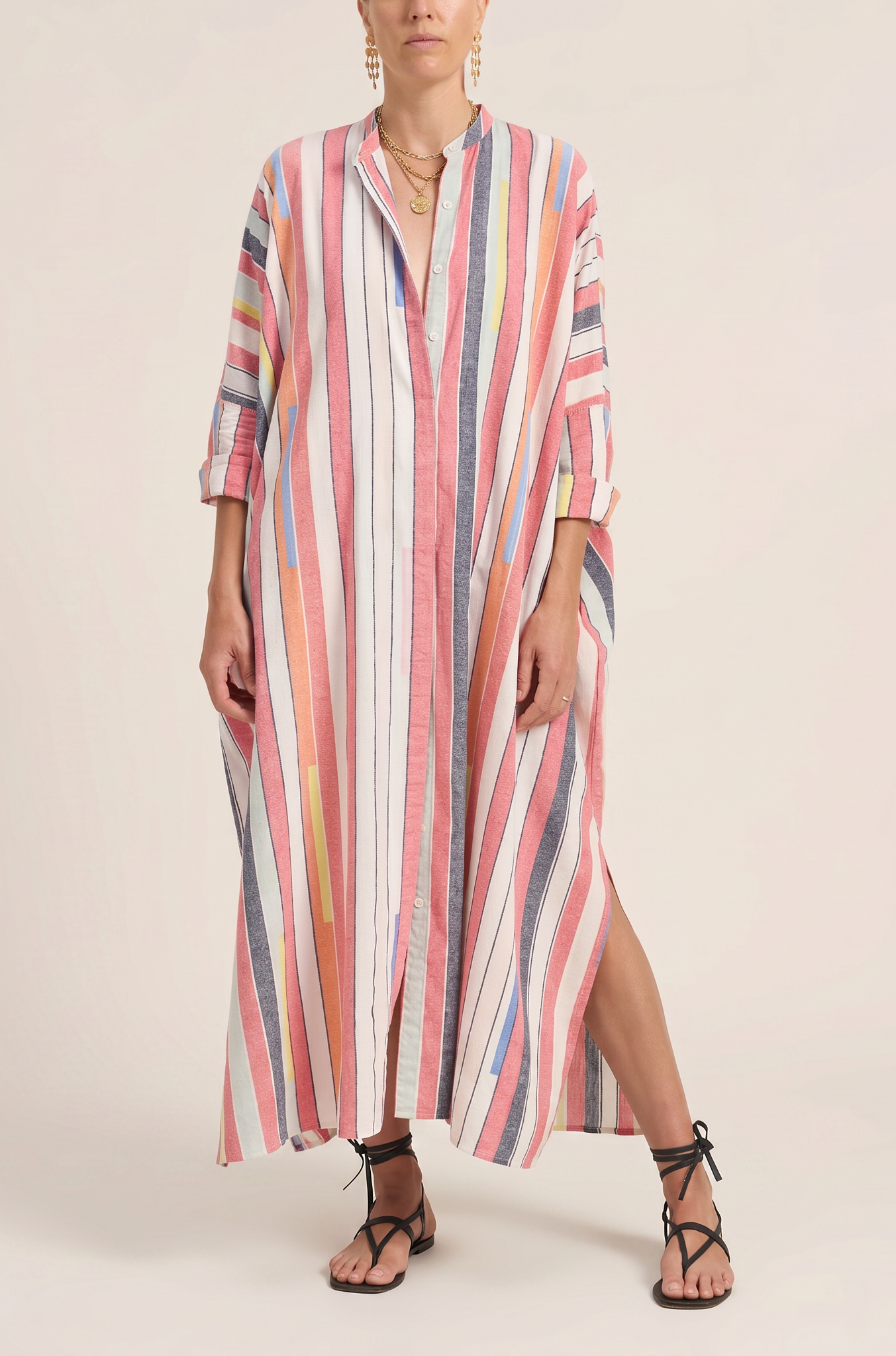 ILIO NEMA Pollux Pink Bazaar Stripe Maxi Caftan Dress