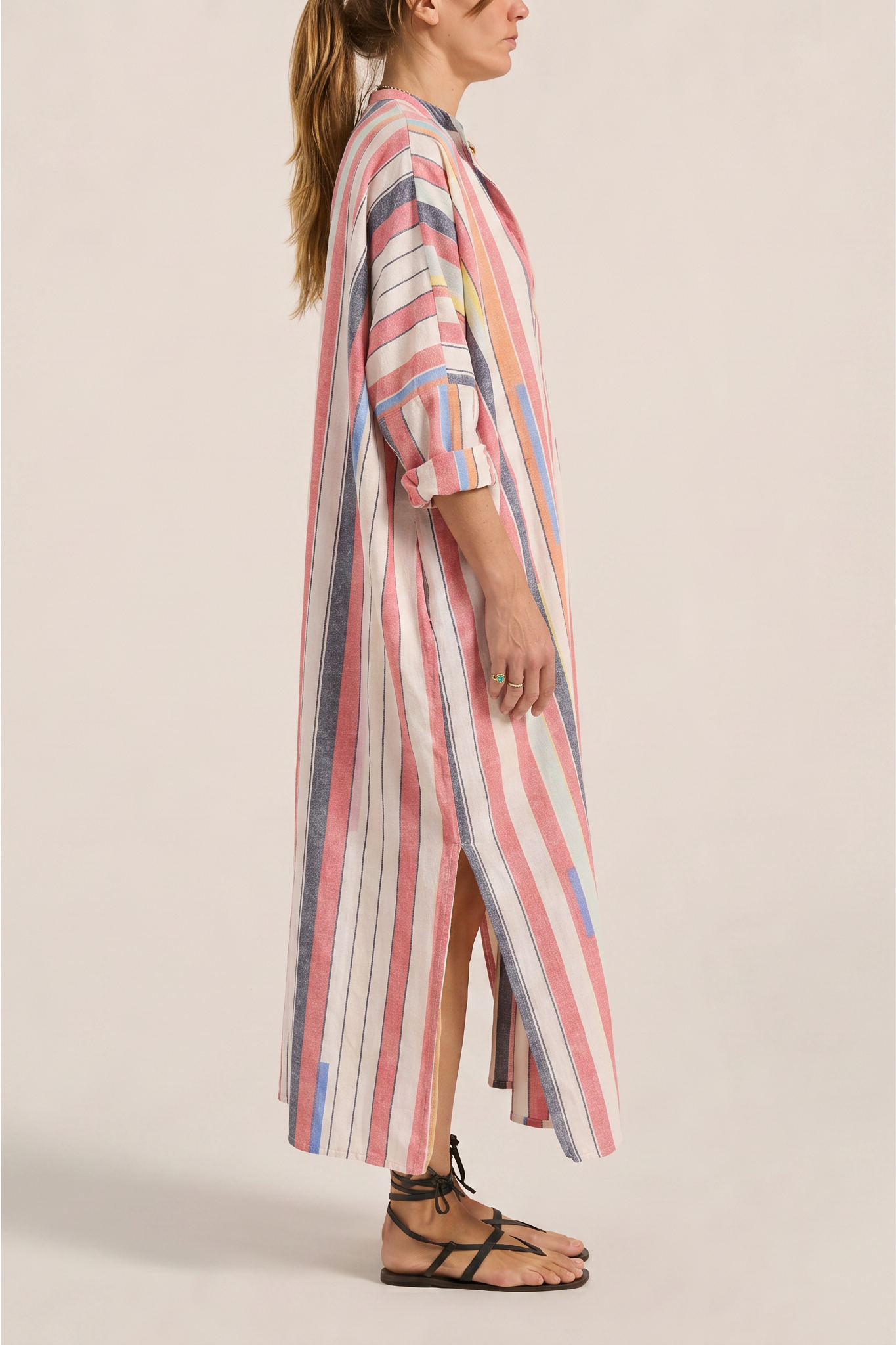 ILIO NEMA Pollux Pink Bazaar Stripe Maxi Caftan Dress