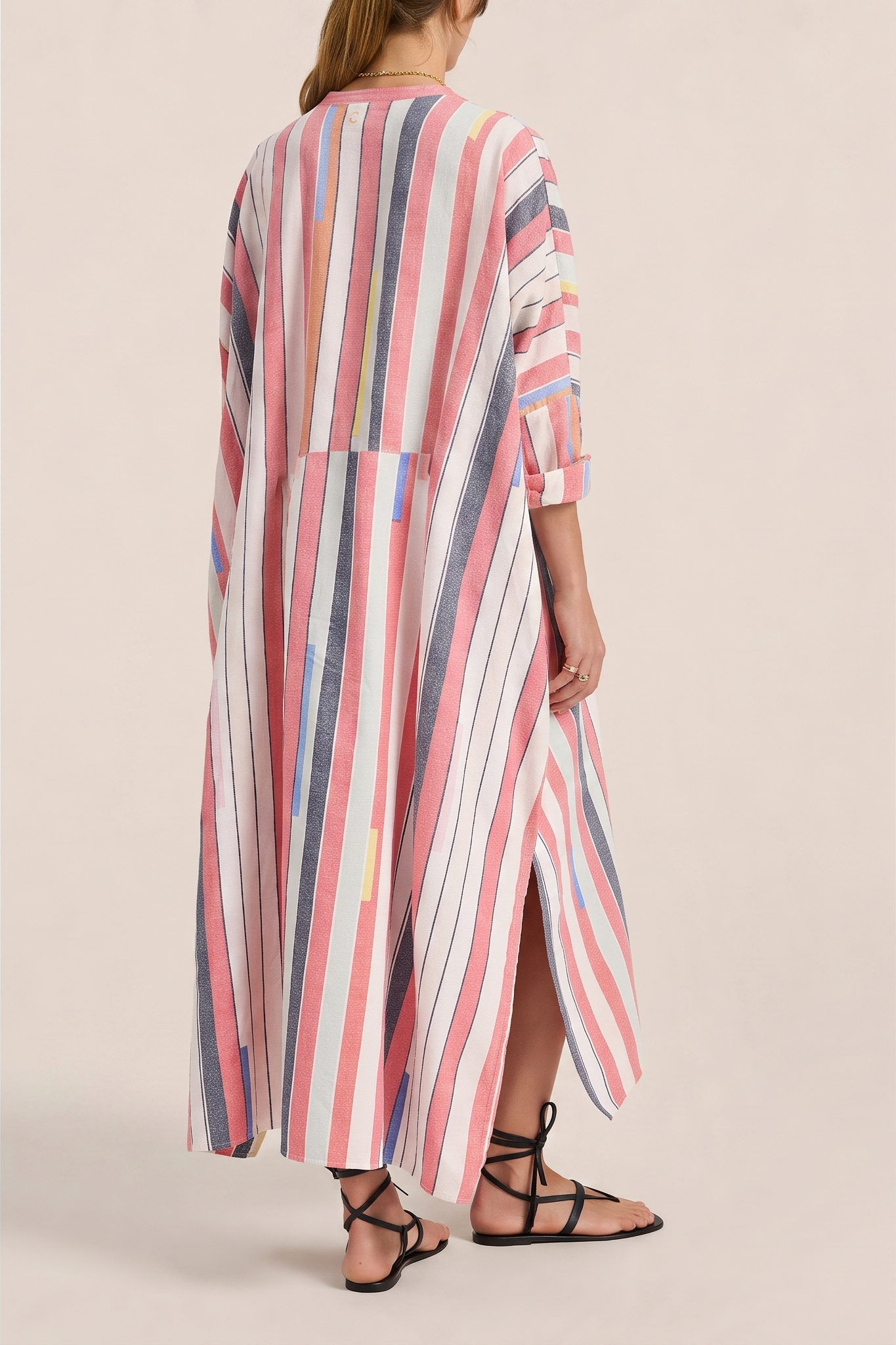 ILIO NEMA Pollux Pink Bazaar Stripe Maxi Caftan Dress BACK